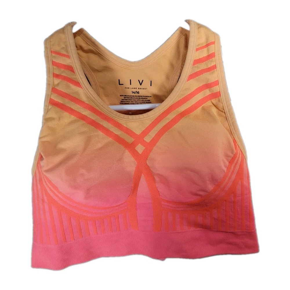 LIVI Lane Bryant Sports Bra 14/16 Peach Pink Ombre Racerback Seamless Keyhole